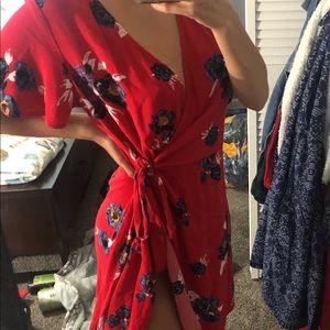 red wrap dress
